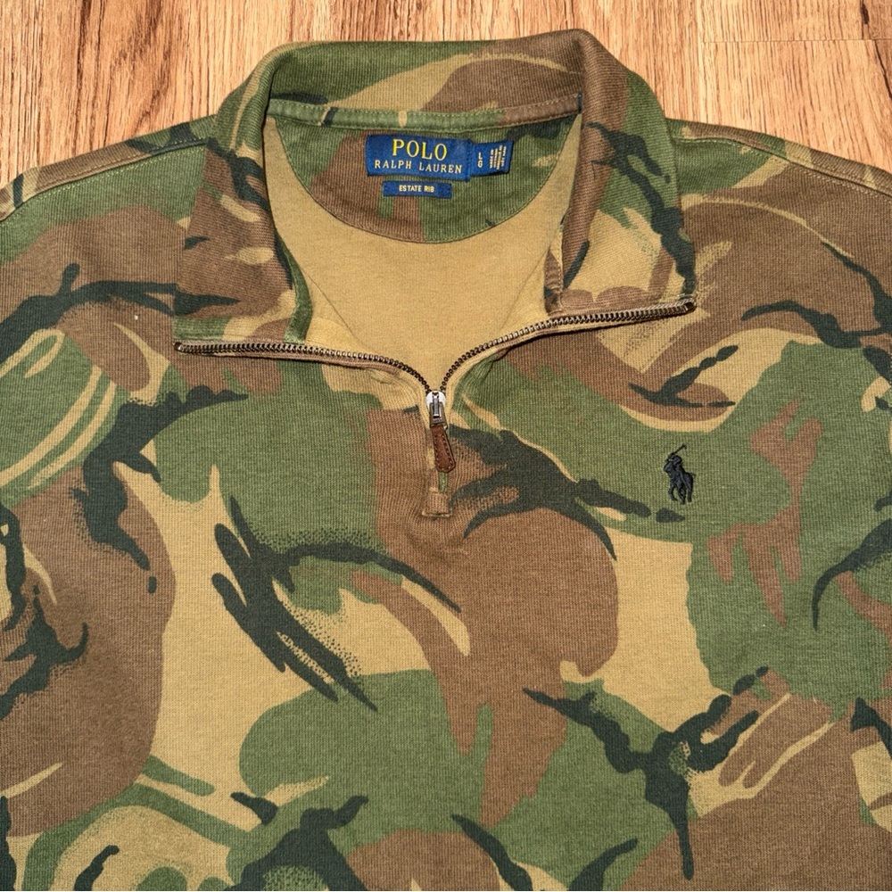 Polo Ralph Lauren Camo Camouflage Mens Large  Estate Rib 1/4 Zip Pullover